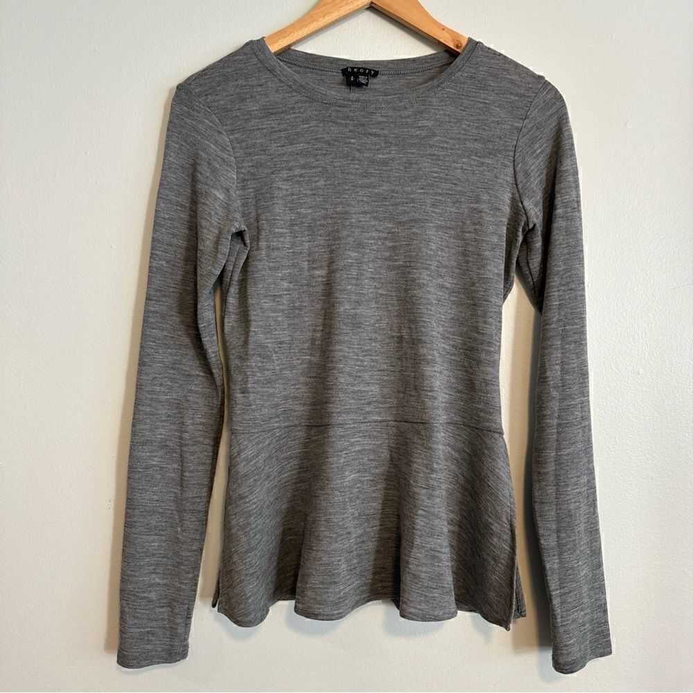 Theory Long Sleeve 100% Merino Wool Knit Top Gray Size Small